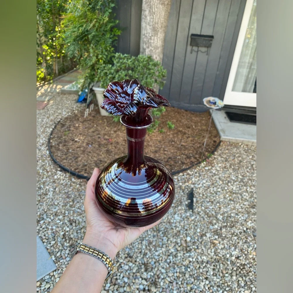 RARE DECO PLATINUM RINGS FENTON RUBY RARE DECO PLATINUM RINGS FENTON RUBY GLASS - Picture 5 of 7